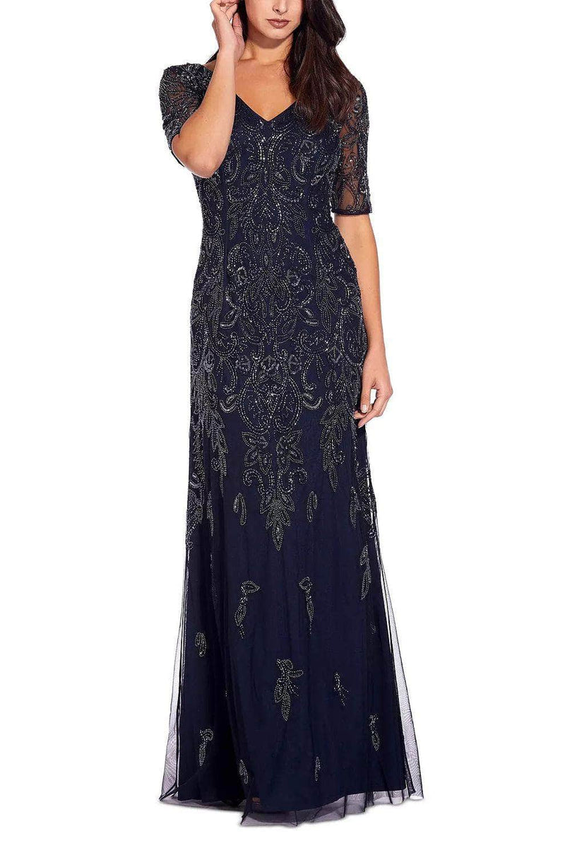 Adrianna Papell AP1E206462 P Short Sleeve Beaded Evening Dress