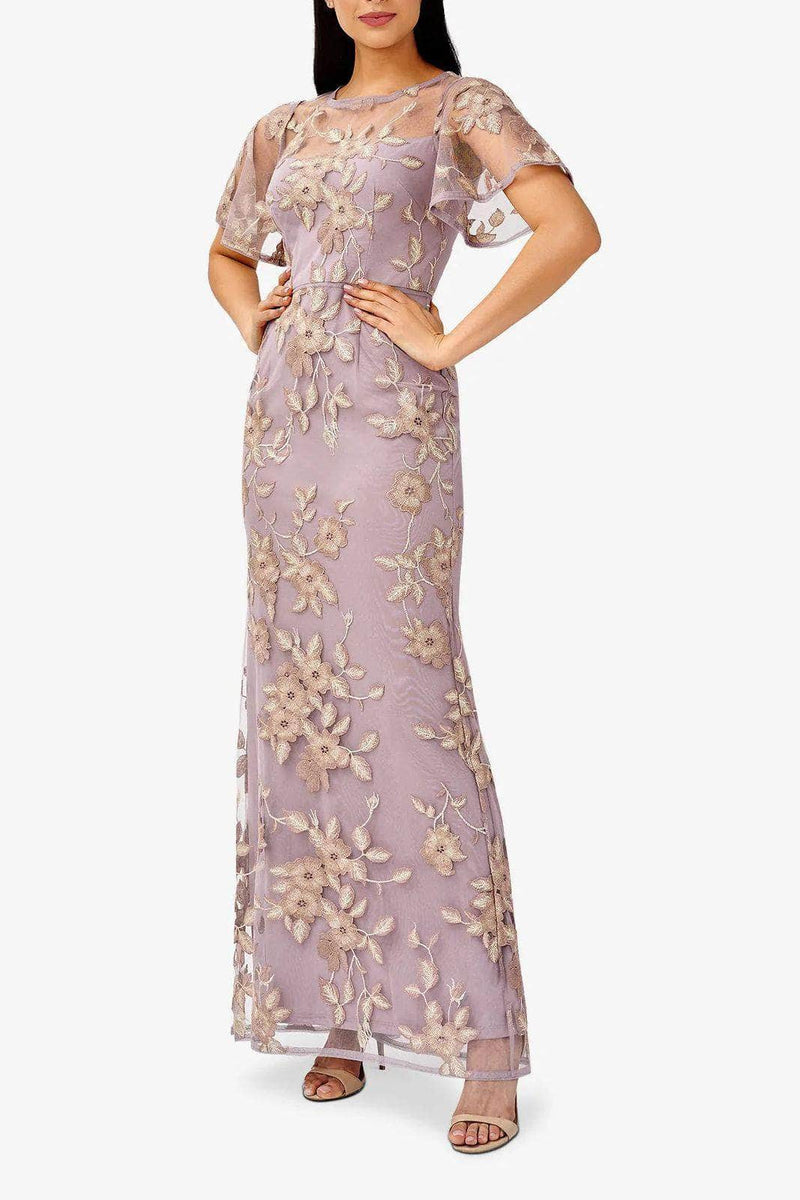 Adrianna Papell AP1E209757 Illusion Floral Embroidery Long Dress