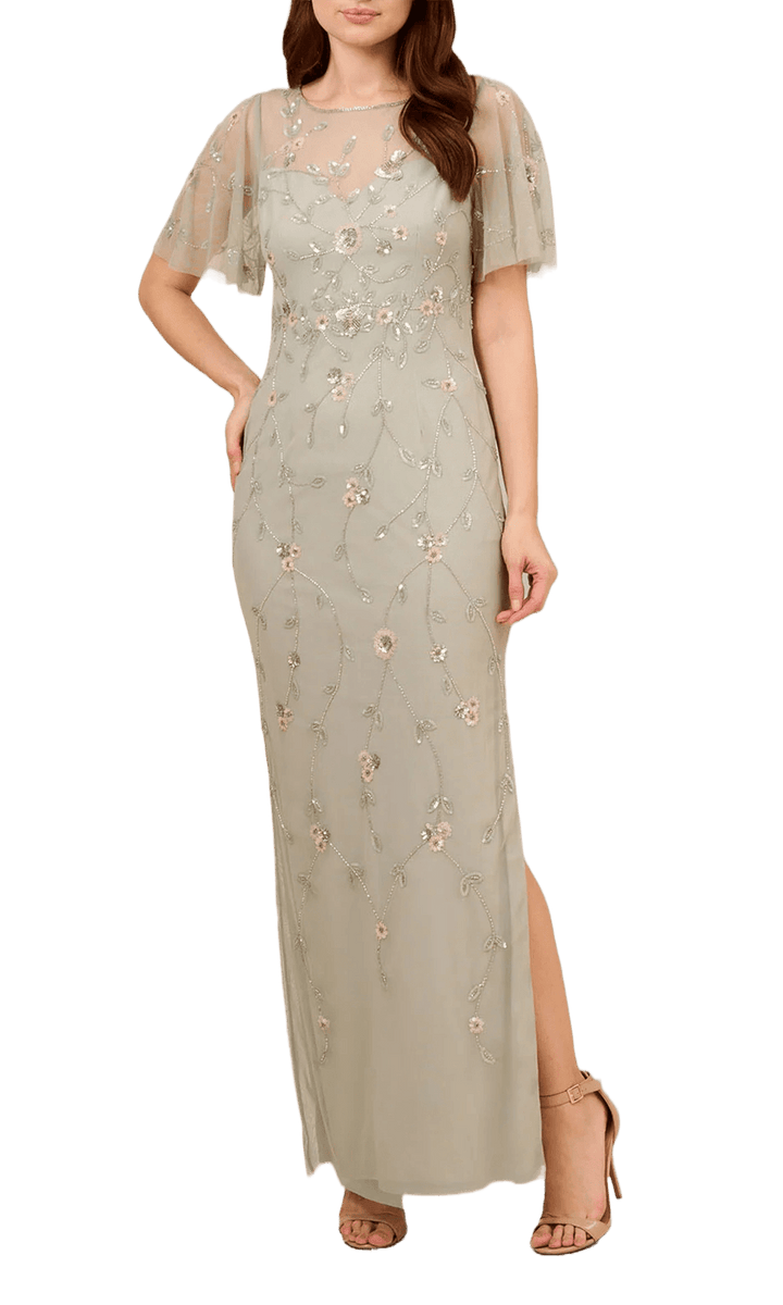 Adrianna Papell AP1E210246 Beaded Illusion Neckline Gown