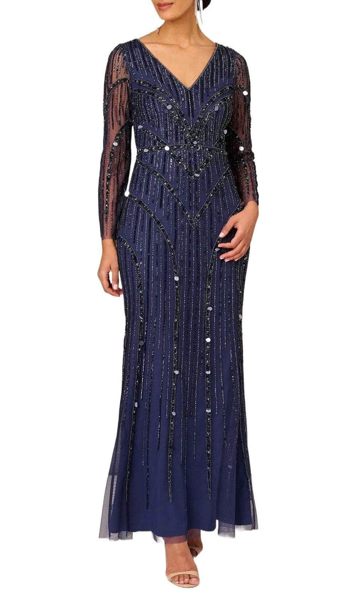 Aidan Mattox MD1E207928 Illusion Long Sleeve Evening Gown