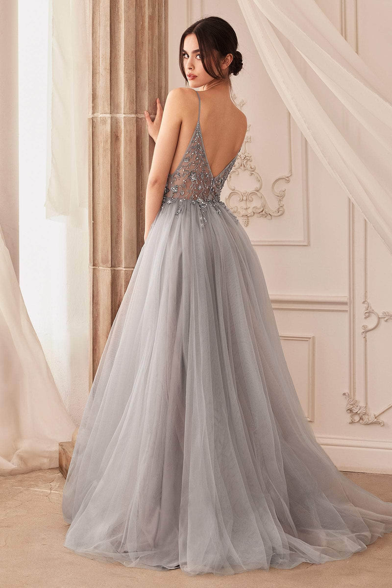 Andrea and Leo - A0672 Illusion Beaded Bodice Simple Prom A-Line Gown