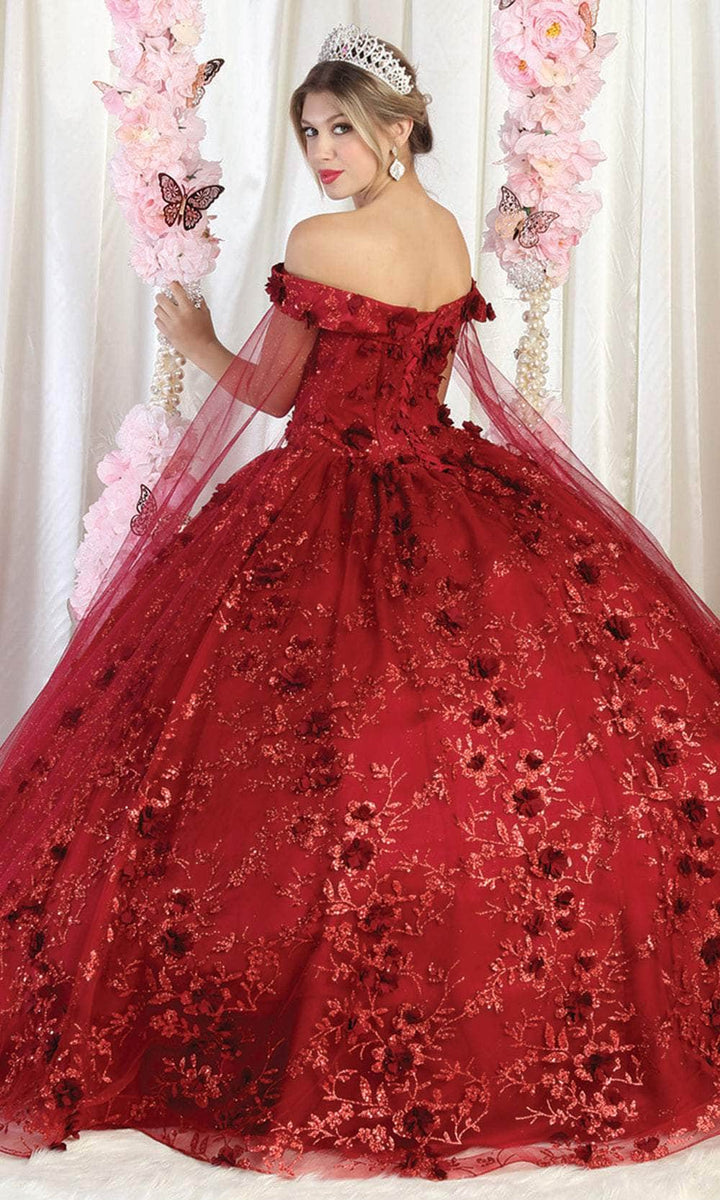 May Queen LK184 - Off-Shoulder 3D Floral Embellished Ballgown