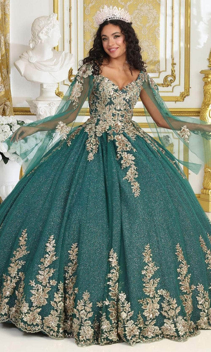 May Queen LK221 - Cape Sleeve Corset Ballgown