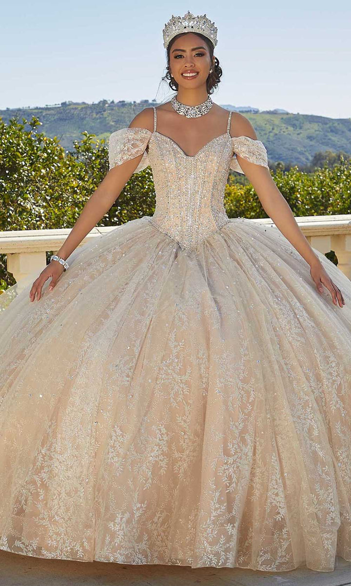 Vizcaya By Mori Lee 89430 V Neck Rhinestone Accented Ballgown Couture Candy