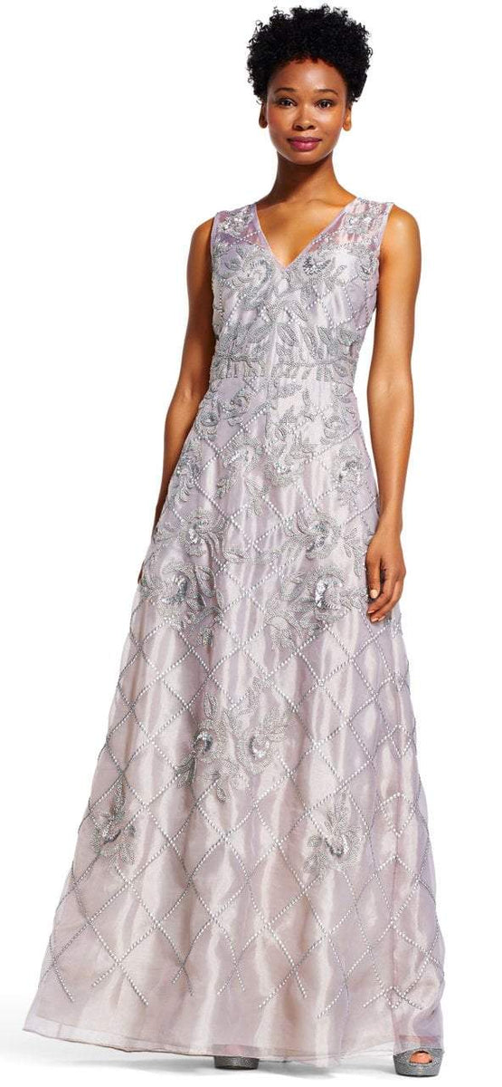 Adrianna Papell AP1E201287 Beaded V neck A line Dress