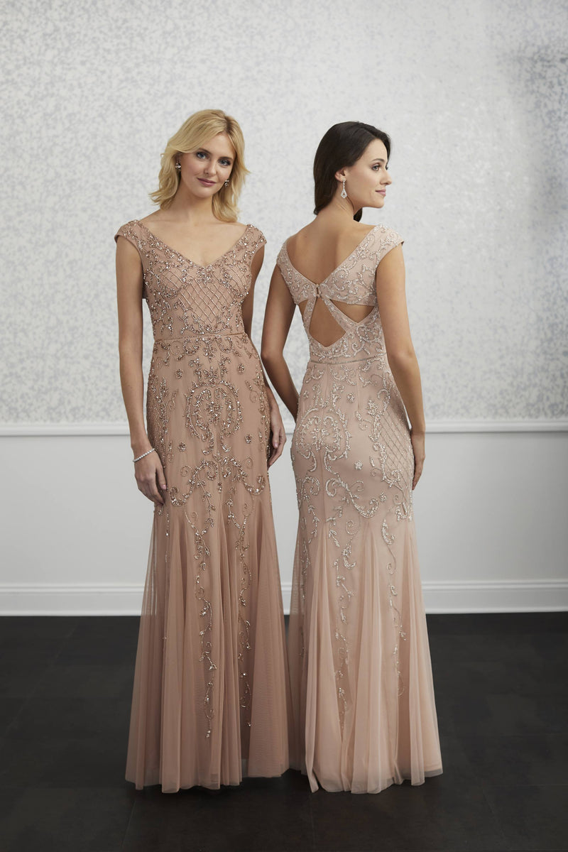 Adrianna papell cap sleeve beaded gown champagne sale