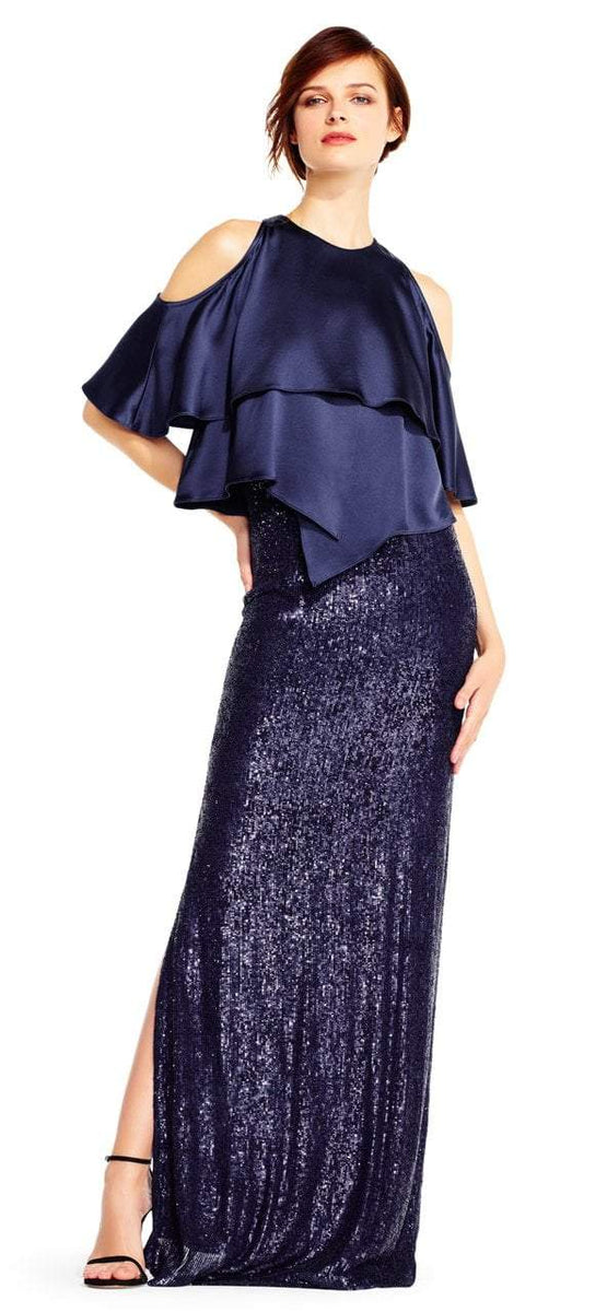 Aidan Mattox MD1E201424 Jewel Neck Popover Sequined Gown