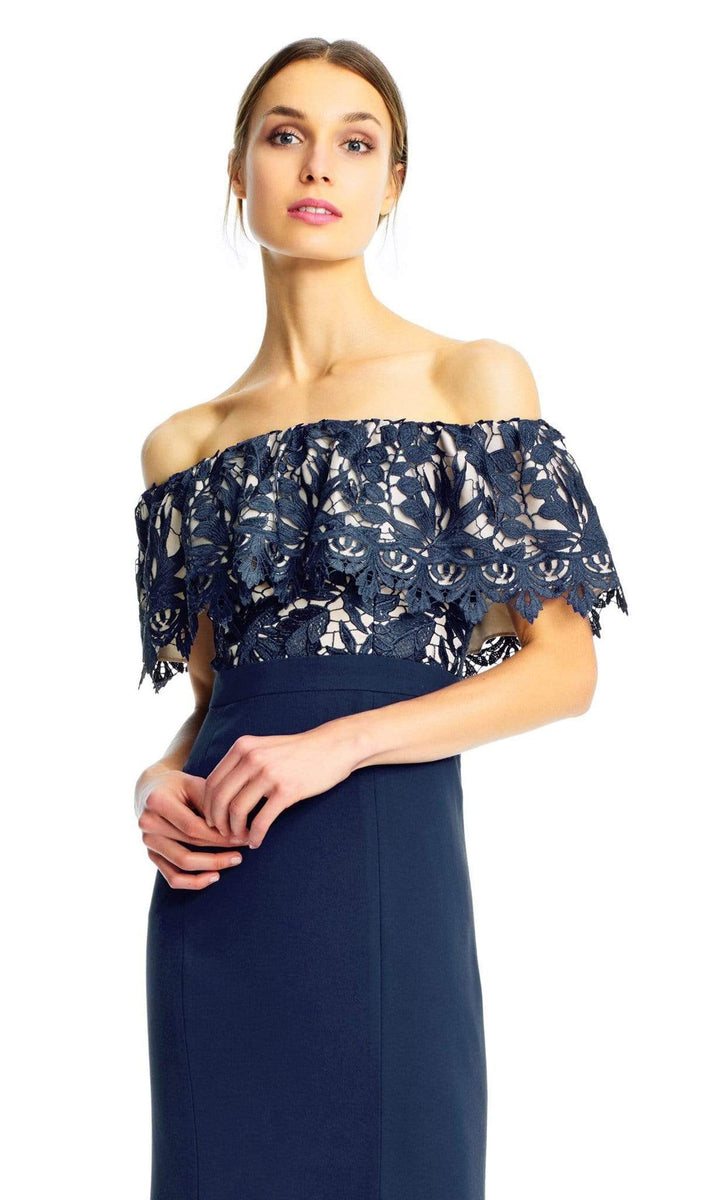 Aidan Mattox MN1E202072 Floral Lace Off Shoulder Sheath Dress