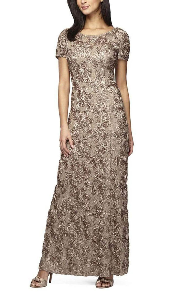 Alex Evenings 112788 Soutache Lace Sequin Short Sleeve A Line Gown Couture Candy