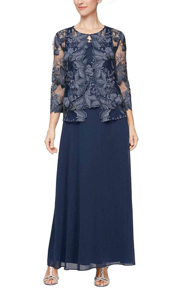 Alex Evenings - 81122422 Metallic Lace Quarter Sleeved Long Dress