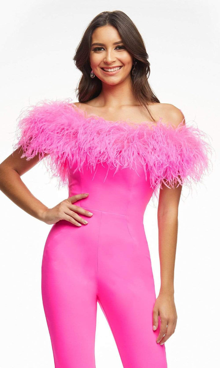 Ashley Lauren - 11100 Feather Neck Off Shoulder Jumpsuit – Couture Candy