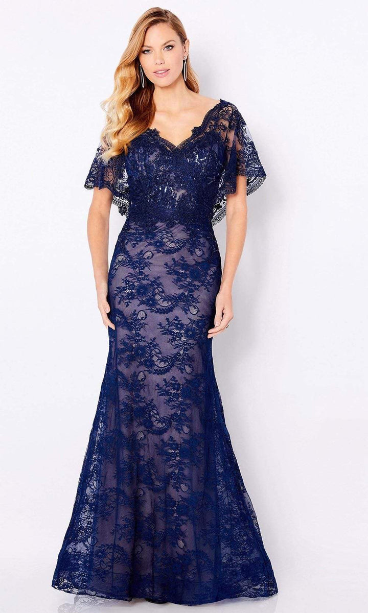 Cameron Blake 221687 V Neck Sheath Evening Dress 10 Navy Blue Nude Shop Cameron Blake Dresses On Couture Candy at CoutureCandy