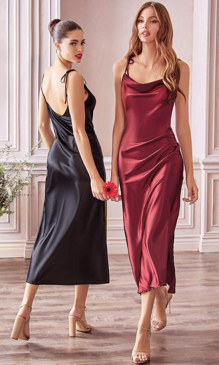 Black satin tea outlet length dresses