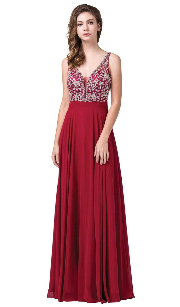 Dancing Queen - 2669 Bejeweled Sleeveless V Neck Low Scoop Back Gown 