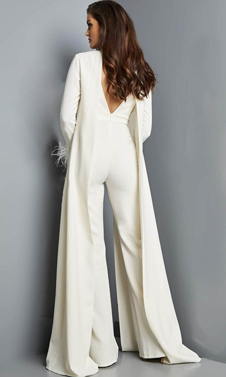 Designer White Jumpsuit Evening Dresses with Cape Chiffon Sexy Deep V Neck  Floor Length Chiffon Custom Made Prom Party Formal Gown194p