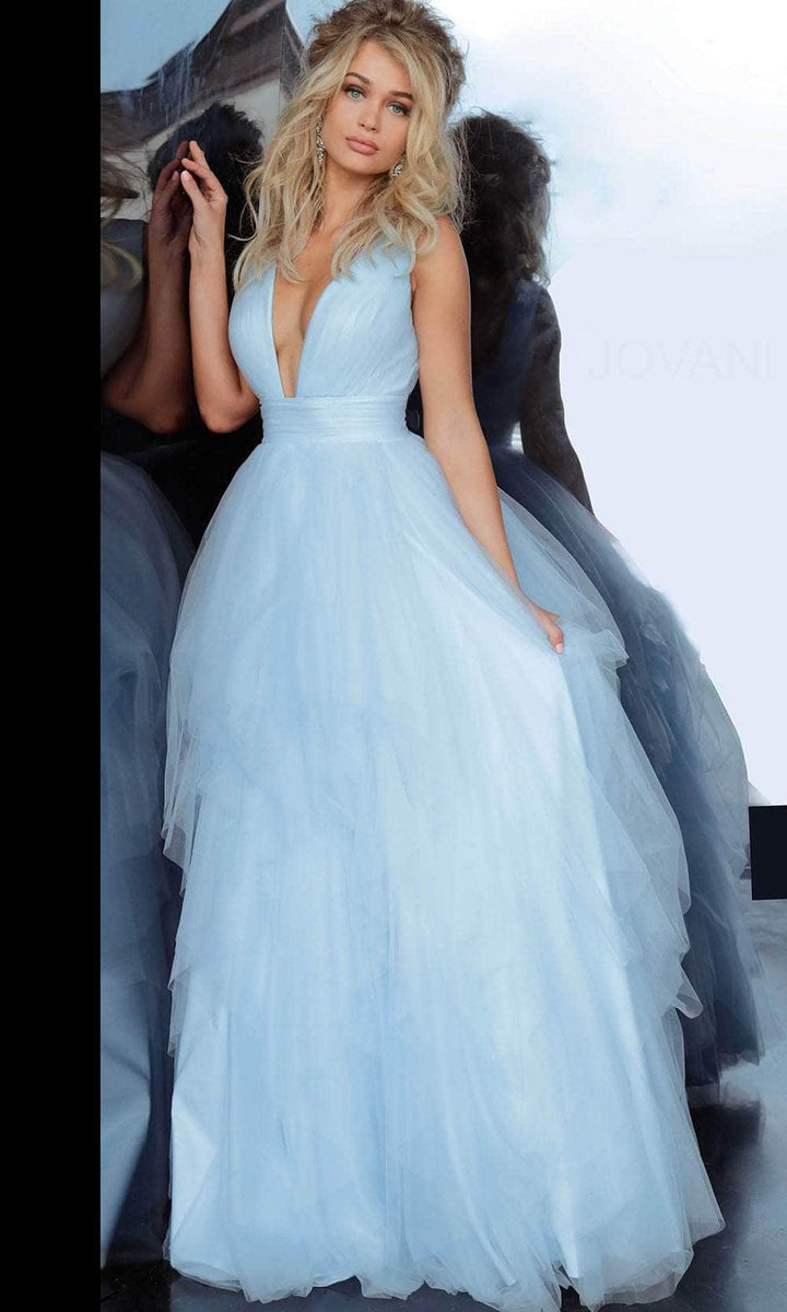 Tiffany Blue Tulle Plunging V-Neck Tiered Dance Dress - Xdressy