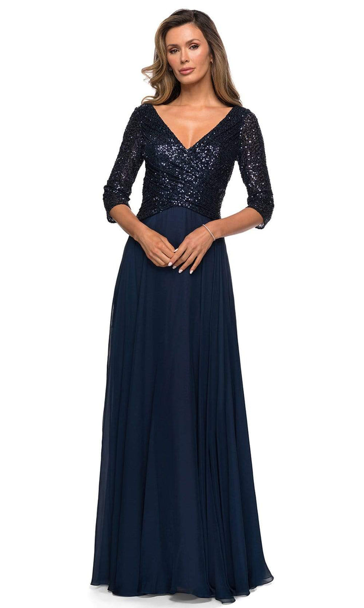 La Femme - 27998 V-neck A-line Mother Of The Groom Long Gown – Couture 