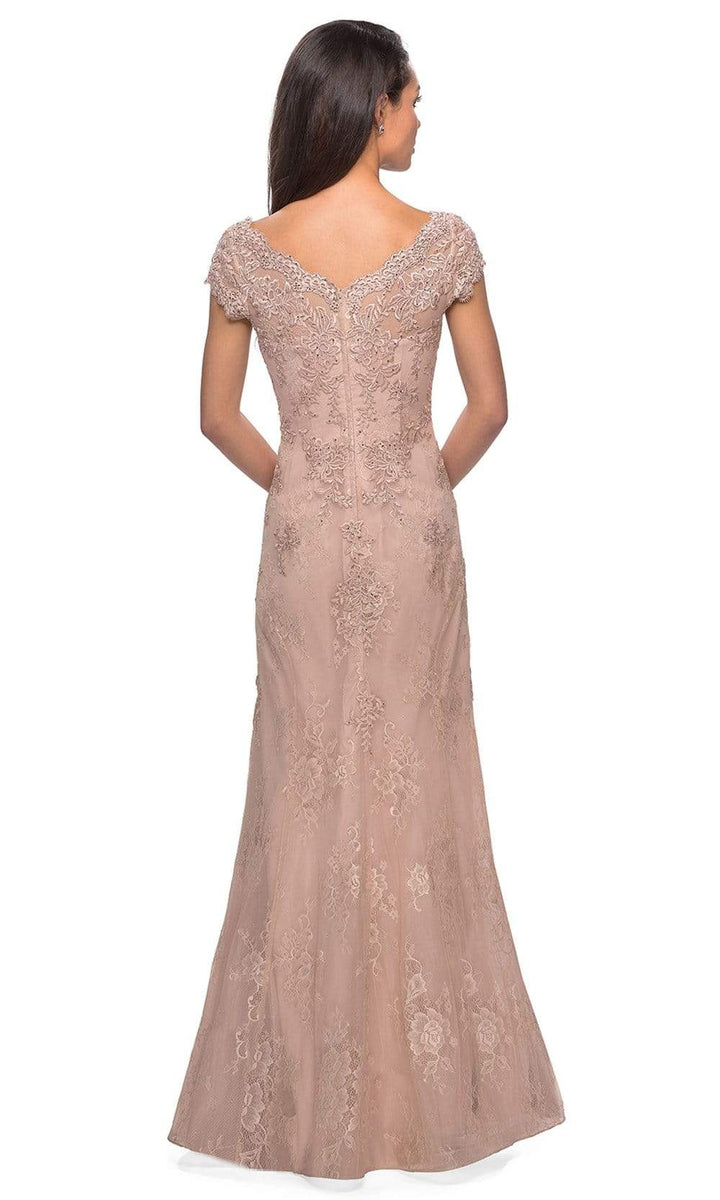 La Femme - 28099 V Neck Floral Lace Trumpet Evening Dress