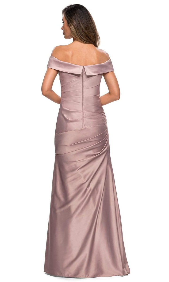 La Femme Off the Shoulder Satin Platinum Gray Pleated Evening Dress popular Size 18