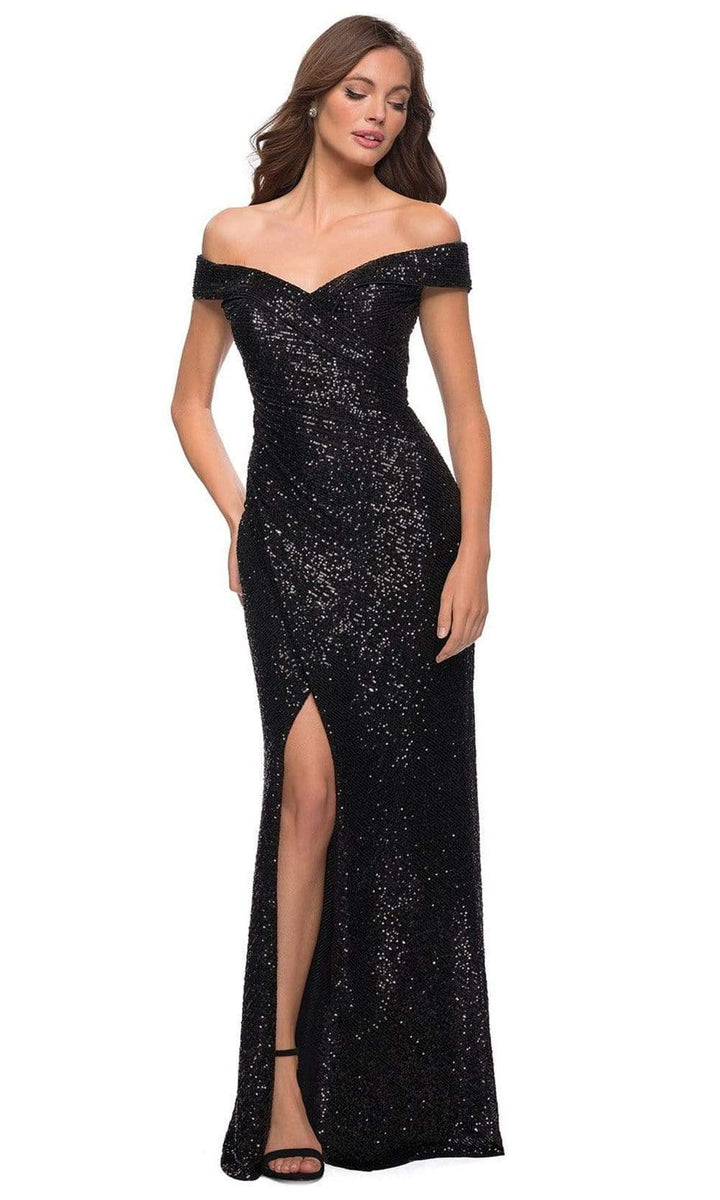 Off the shoulder black sparkly dress hotsell