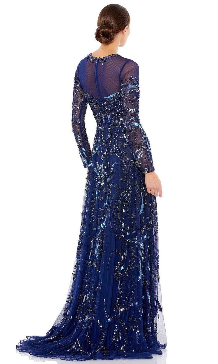 Mac Duggal Long Sleeve illusion good crew neck ball gown