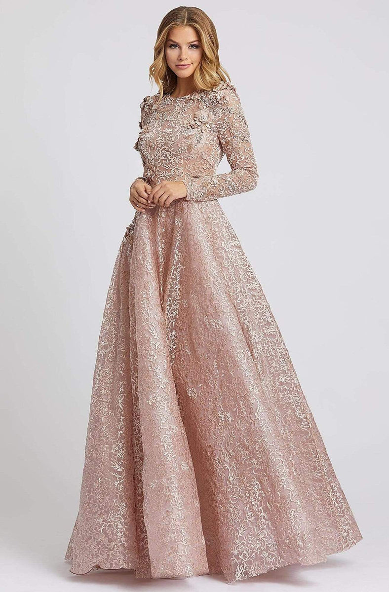 Embroidered Long Sleeve Prom Dress