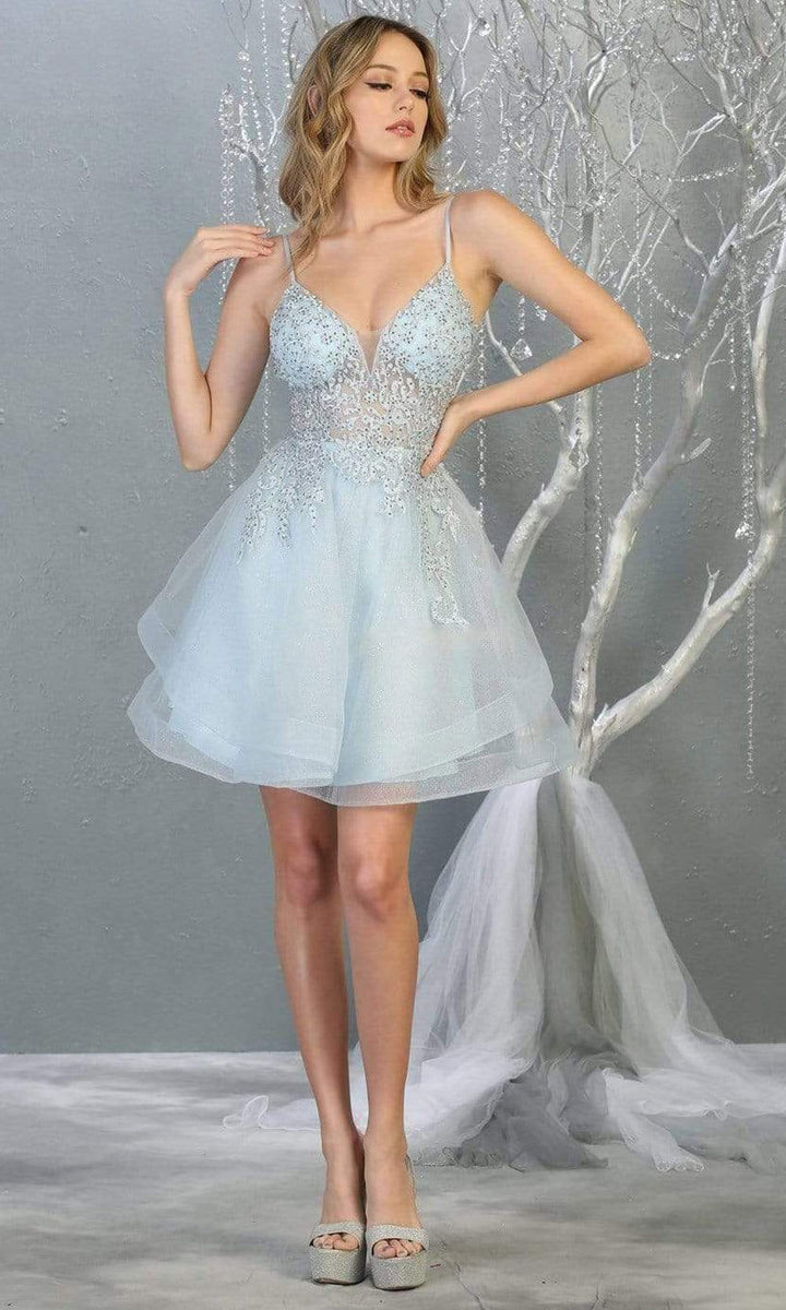 May Queen Beaded Embellished Tiered Tulle Cocktail Dress MQ1816