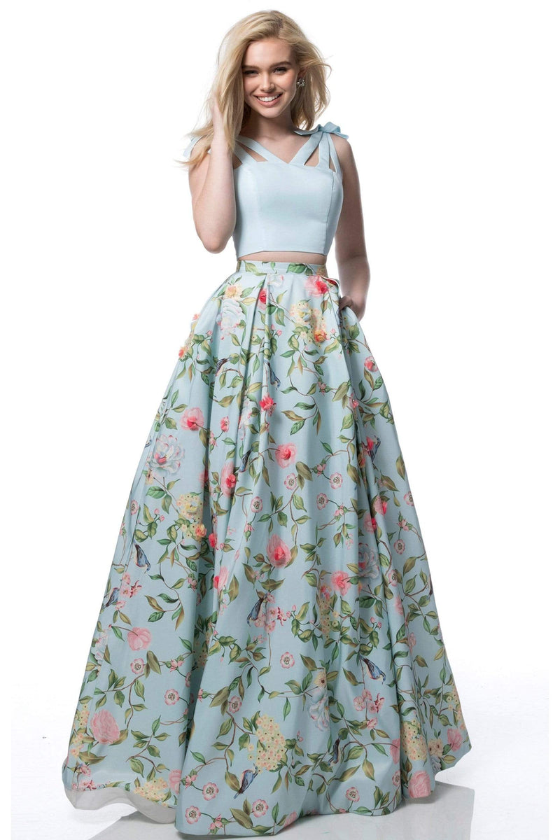 Sherri Hill - 51959 Two Piece V-neck Floral Print A-line Dress