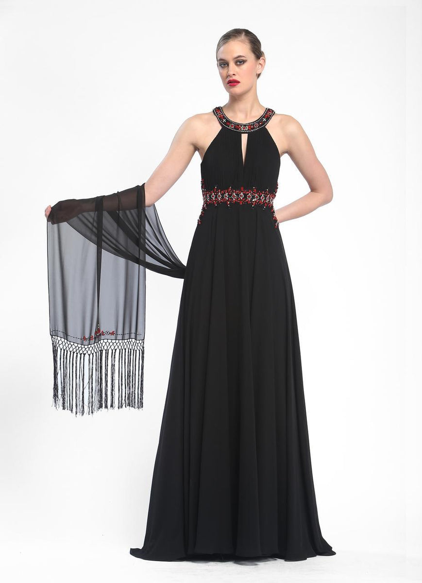 Sue Wong Beaded Halter Neck Chiffon A Line Dress N5330 Couture Candy