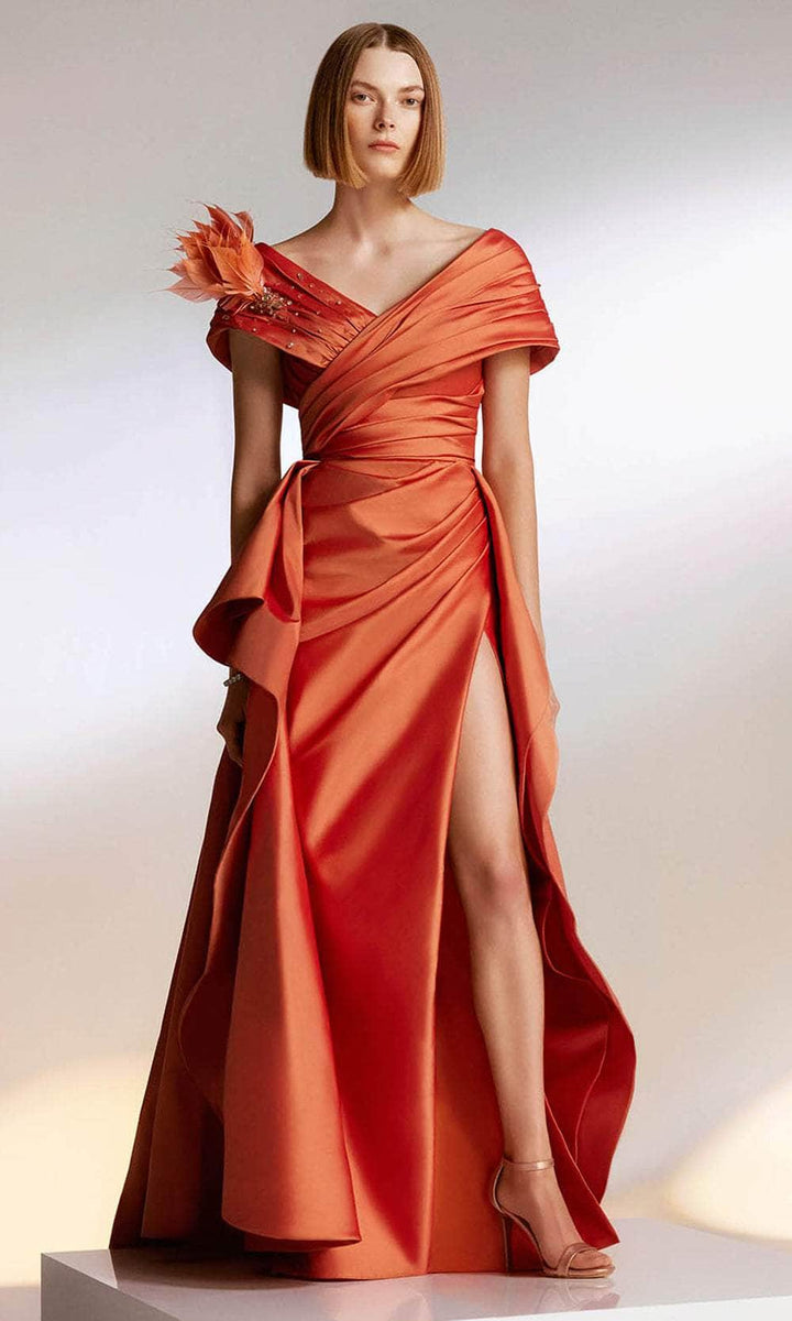 Tarik Ediz 98221 - Feather Ornate Overskirt Evening Gown