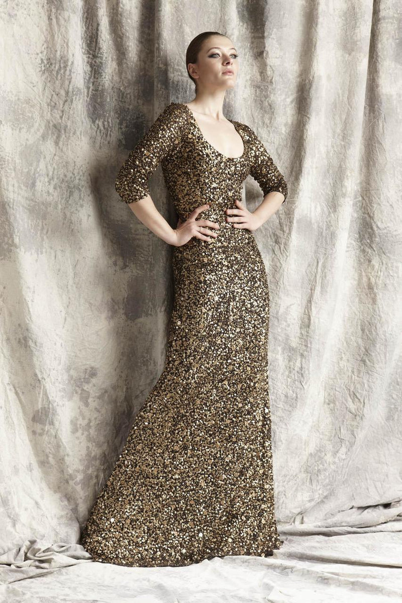 3/4 Sleeve Sequin Gown – THEIA