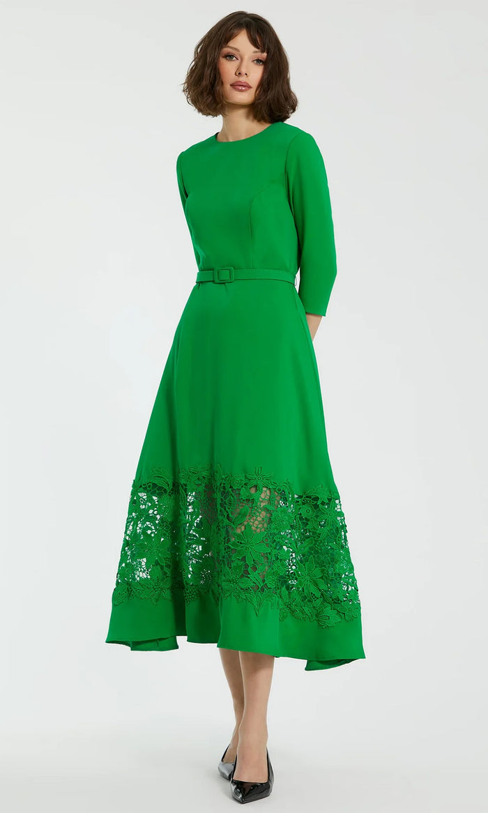 Mac Duggal 21001 - Lace Applique Quarter Sleeve Tea-Length Dress