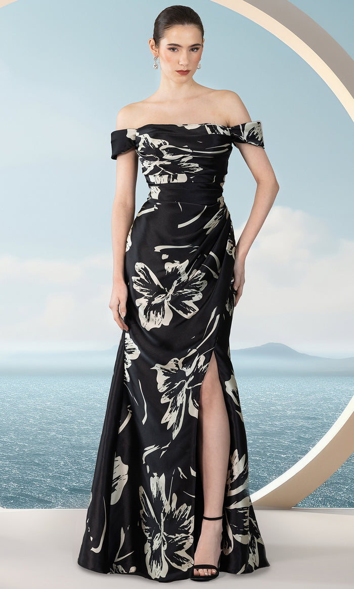 Janique 2512 - Floral Print Evening Dress