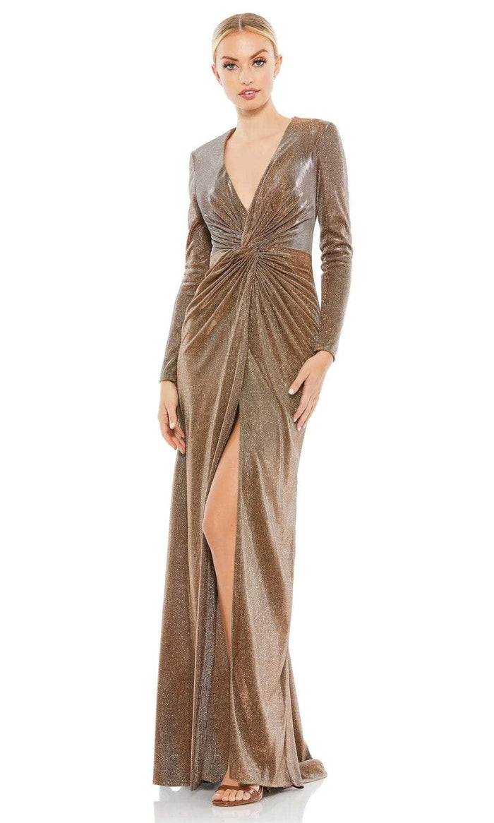 Ieena Duggal 261941 - Twist Front Metallic Evening Dress Special Occasion Dresses 0 /Bronze