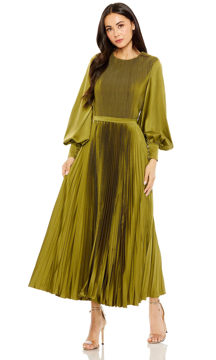 Ieena Duggal 49718 - Bishop Sleeve Pleated Dress