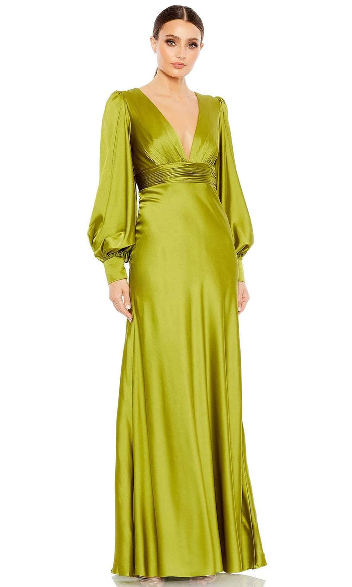 Ieena Duggal 55952 - Charmeuse Bishop Sleeve Evening Gown Special Occasion Dresses 0 /Apple Green