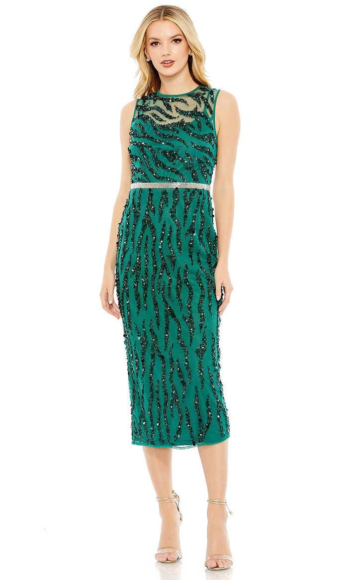 Mac Duggal 93765 - Sleeveless Embellished Knee-Length Dress Special Occasion Dresses 0 /Deep Green