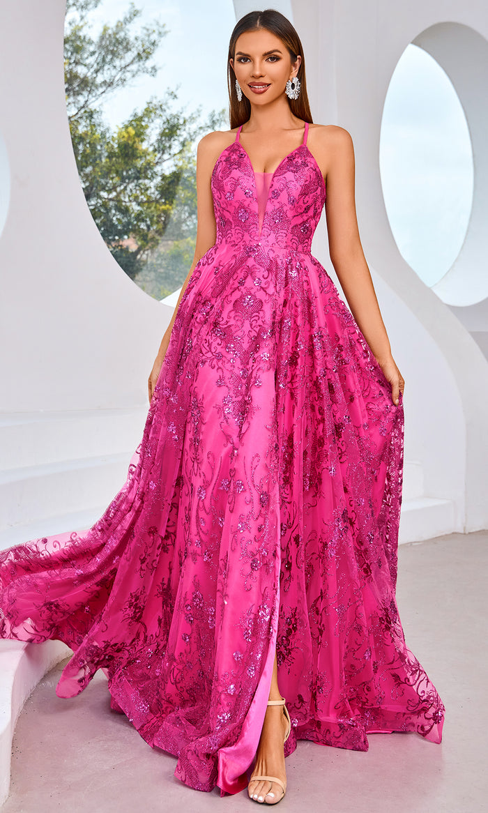 J'Adore Dresses J25021 - Plunging Neckline Sequin Evening Dress
