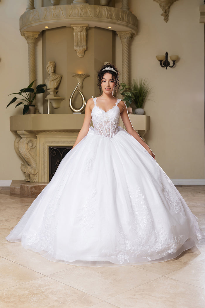 May Queen LK269 - Floral Lace Ballgown In White