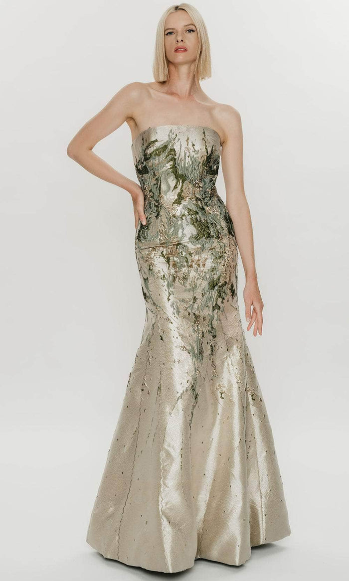 Hynes Park M651 - Strapless Brocade Mermaid Gown with Shawl