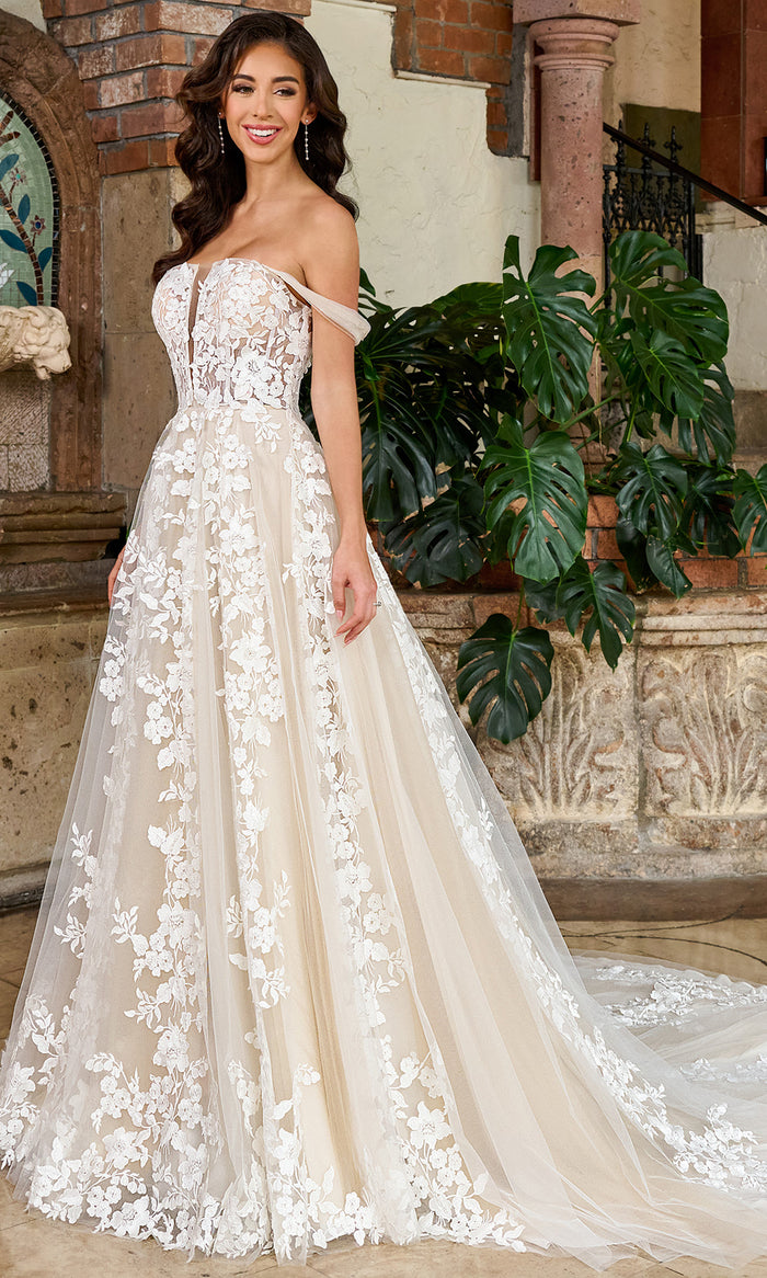 Rachel Allan RB4185 - Floral Embroidered Plunging Bridal Gown