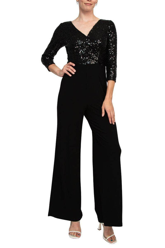 Adrianna Papell AD5E210877 - Sequined Quarter Sleeve Jumpsuit Formal Dresses 10 / Black