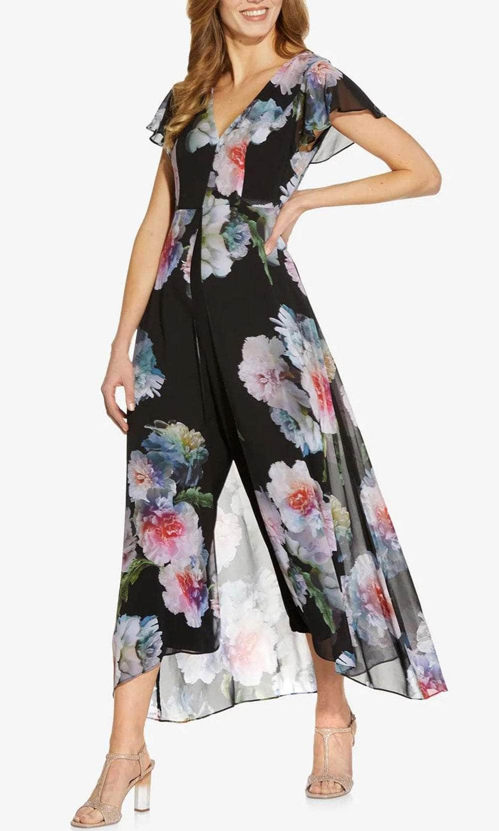 Adrianna Papell AP1D104440 Floral V Neck Jumpsuit Couture Candy