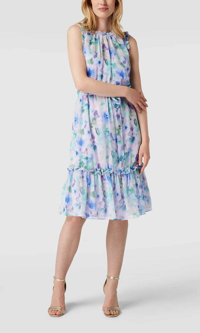 Adrianna Papell AP1D104710 - Ruffle Trim Floral Cocktail Dress Cocktail Dresses 10 / Blue Multi