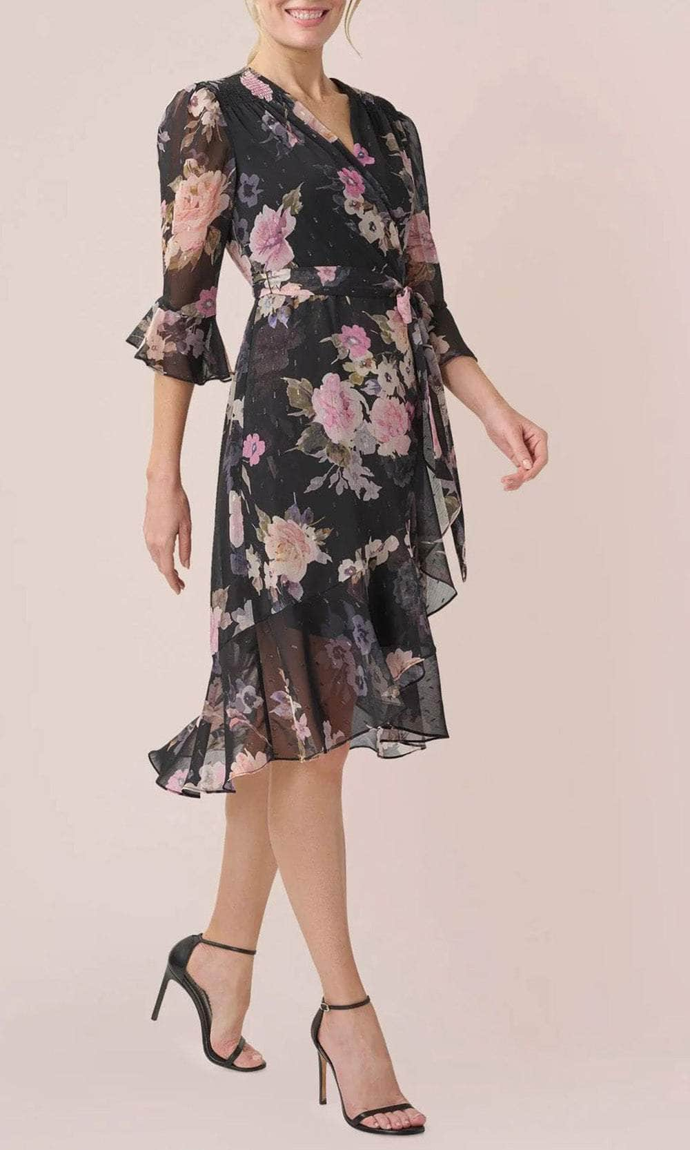 Adrianna Papell AP1D104917 Floral Tie Waist Chiffon Dress