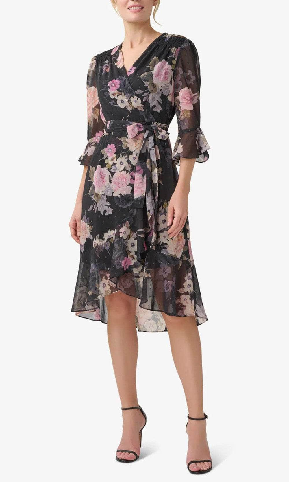 Adrianna Papell AP1D104917 Floral Tie Waist Chiffon Dress