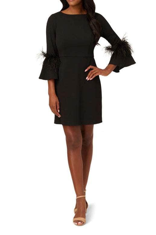 Adrianna Papell AP1D105175 - Feathered Bell Sleeve Cocktail Dress Cocktail Dresses 10 / Black