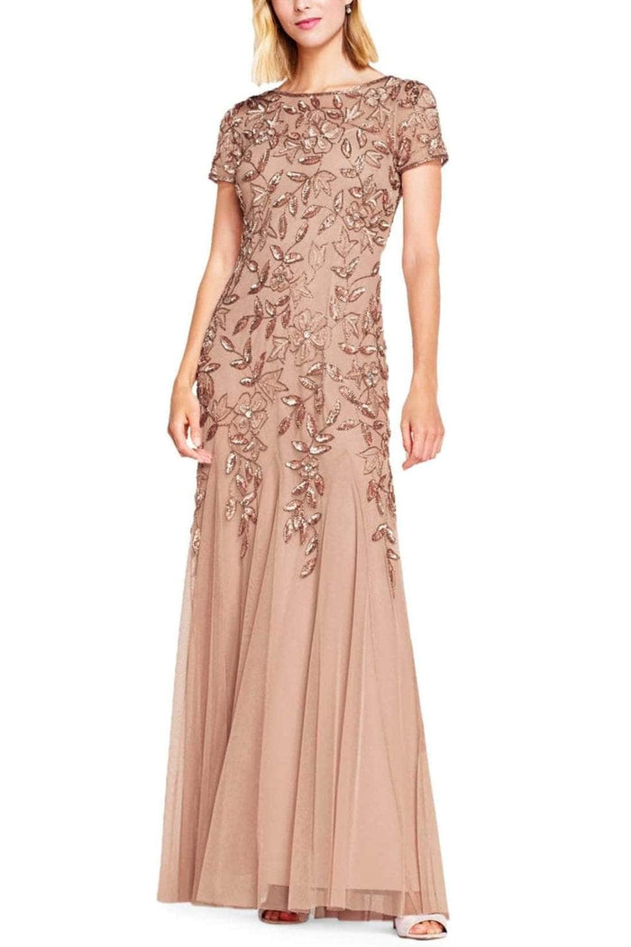 Adrianna Papell AP1E208349 - Keyhole Back Floral Beaded Formal Dress Mother of the Bride Dresses 10 / Rose Gold