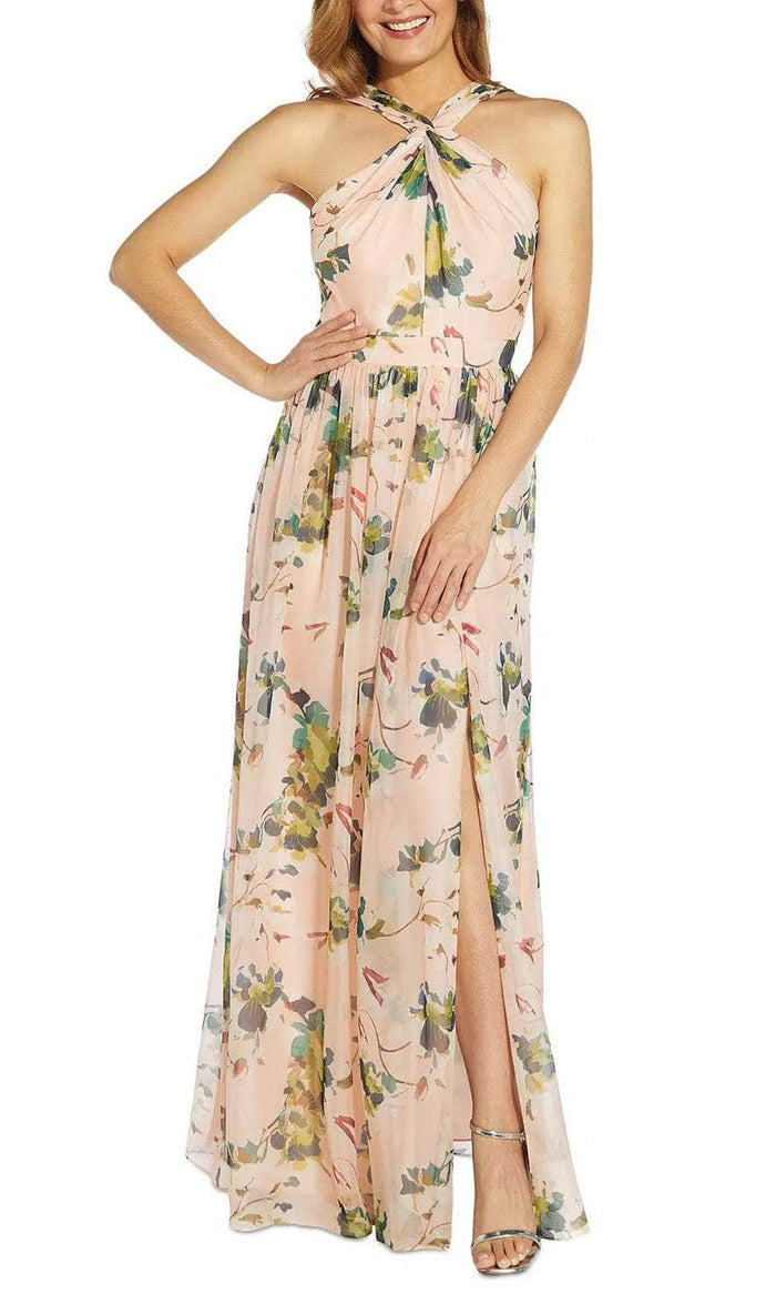 Adrianna Papell AP1E209750 - Halter Sleeveless Long Dress Long Dresses 2 / Blush Multi