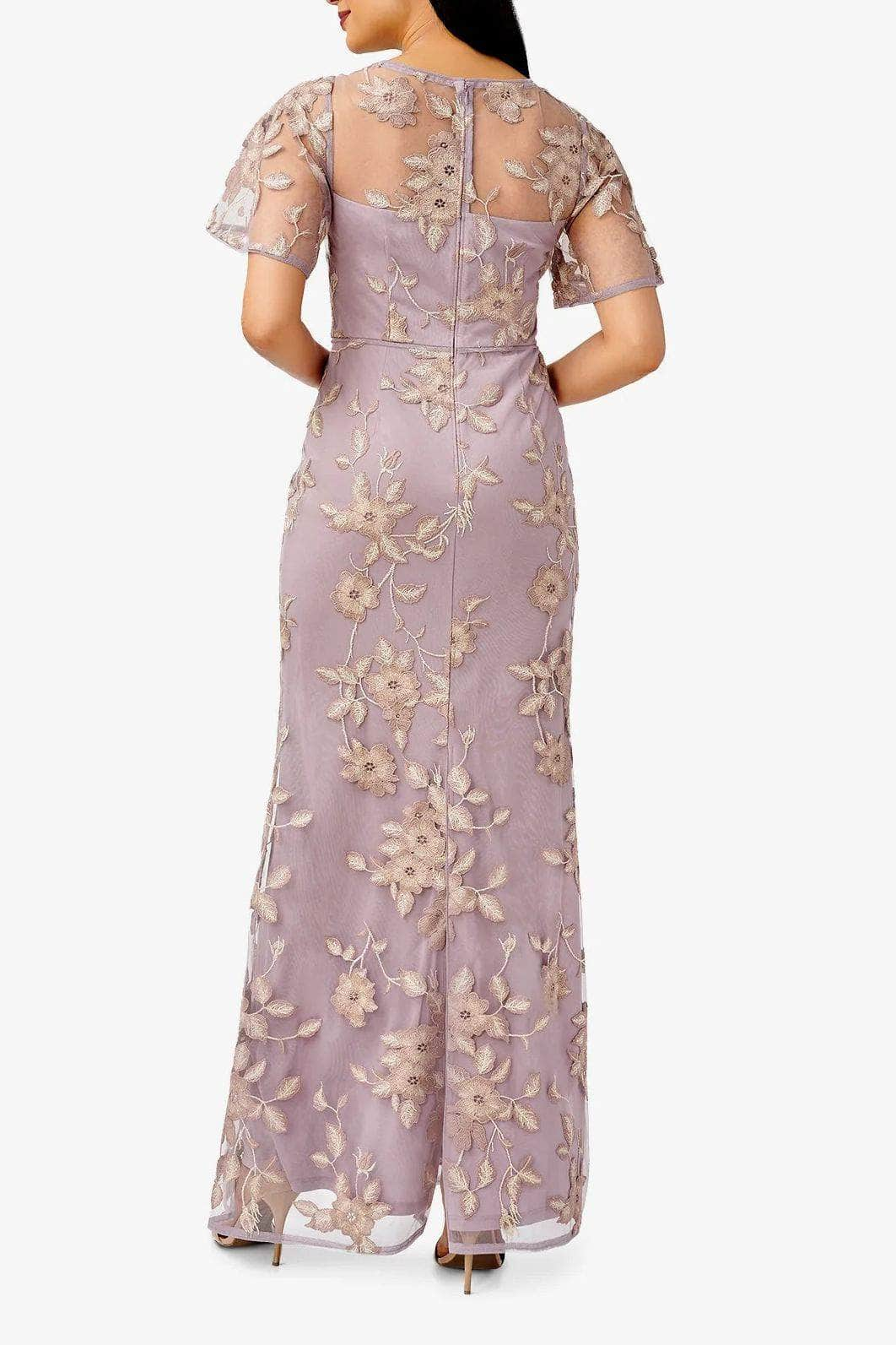 Adrianna Papell AP1E209757 Illusion Floral Embroidery Long Dress